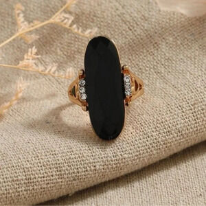 2 LEFT! Gold Black Oval Gemstone Ring